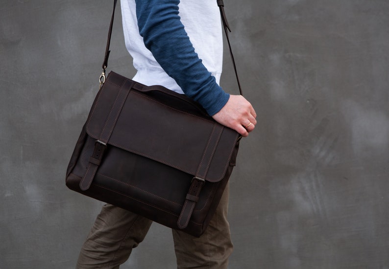 Leather messenger bag for men, Handmade leather briefcase, Leather laptop bag men, Personalized messenger bag, Leather satchel for men image 1