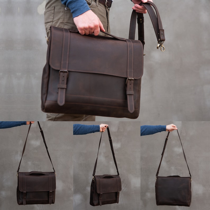 Leather messenger bag for men, Handmade leather briefcase, Leather laptop bag men, Personalized messenger bag, Leather satchel for men image 10