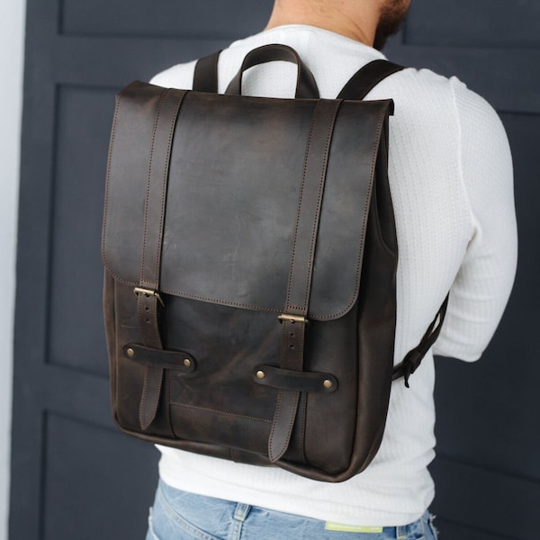 Leather laptop backpack men, Leather rucksack men, Office backpack, Customized leather backpack, Personalized backpack, Laptop rucksack