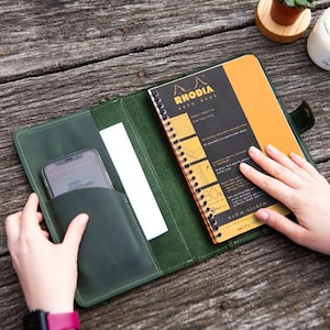 Funda de cuero rhodia, Funda para cuaderno Rhodia, Funda personalizada rhodia, Funda Rhodia a5, Funda para cuaderno a5, Diario de cuero personalizado