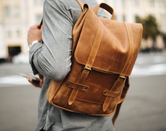 Customized leather backpack men, Leather rucksack men, Laptop backpack with logo, College backpack, Office backpack, Travel backpack for men