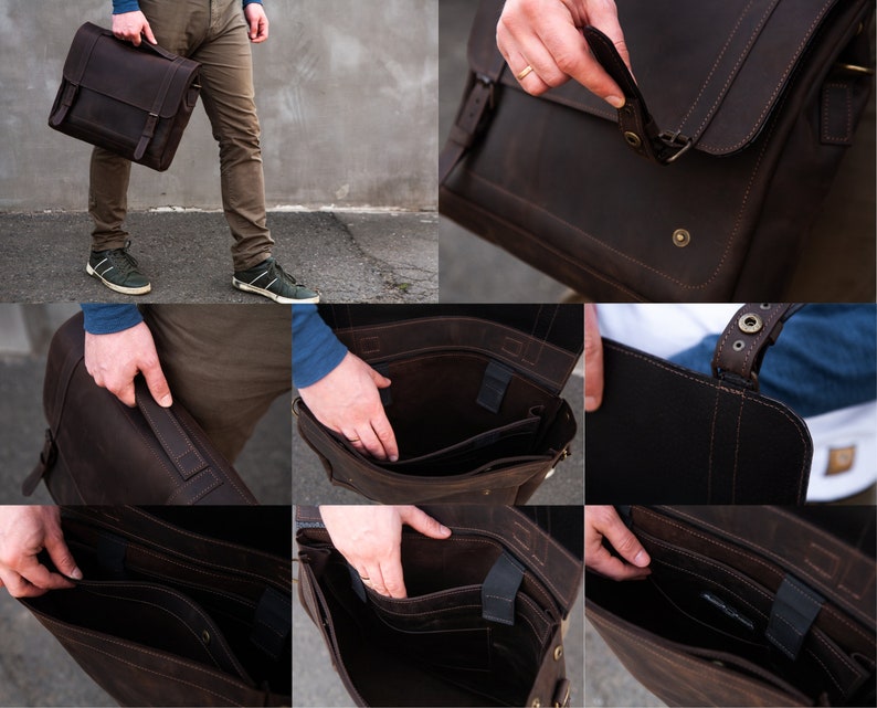 Leather messenger bag for men, Handmade leather briefcase, Leather laptop bag men, Personalized messenger bag, Leather satchel for men image 9