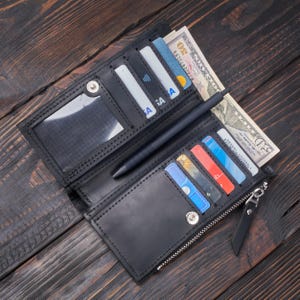 Cartera larga de cuero hecha a mano, Cartera de cuero tipo sobre, Cartera larga personalizada, Cartera plegable personalizada, Cartera de mujer con monograma