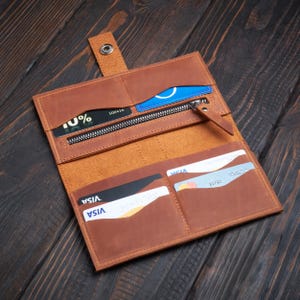 Сustom Leder lange Brieftasche, Monogramm Damen Brieftasche, handgemachte lange Brieftasche Frauen, Leder Brieftasche mit Initialen, schlanke lange Brieftasche