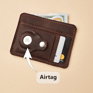 Cartera de cuero delgada con soporte de etiqueta de aire, Cartera de etiqueta de aire de cuero, Portatarjetas con etiqueta de aire, Cartera de etiqueta de aire personalizada, Cartera de bolsillo de cuero