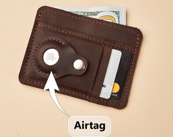 Slim leather wallet with airtag holder, Leather airtag wallet, Card holder with airtag, Personalized airtag wallet, Leather pocket wallet