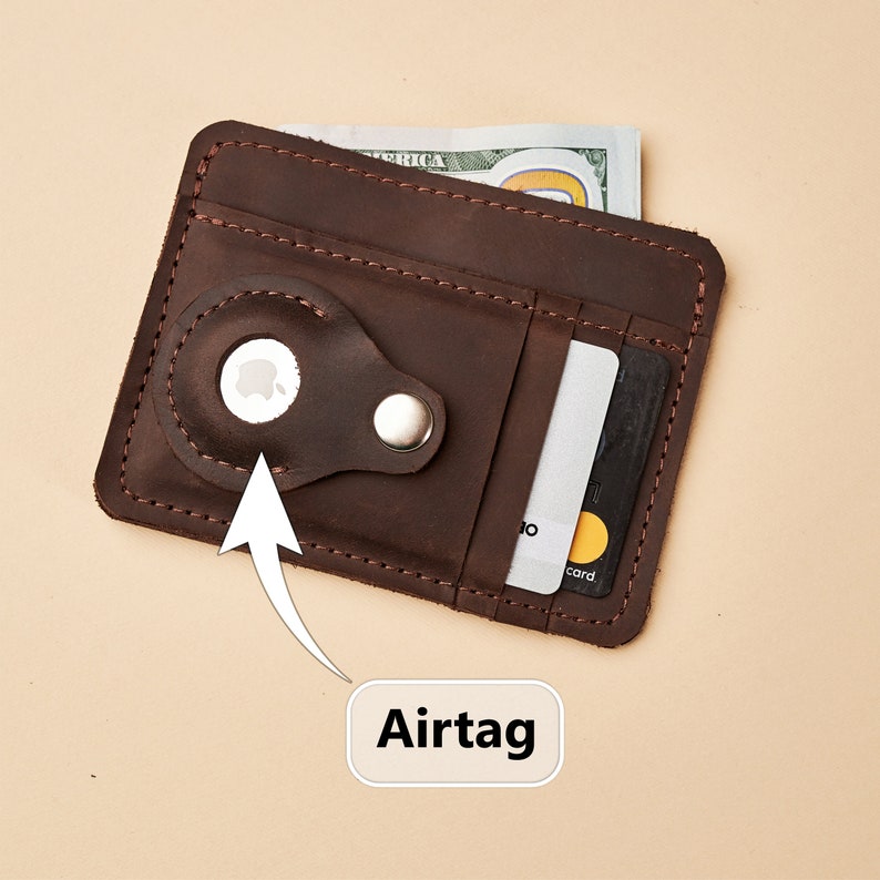 Portefeuille en cuir mince avec porte airtag, portefeuille en cuir airtag, porte-cartes avec airtag, portefeuille personnalisé airtag, portefeuille de poche en cuir image 1