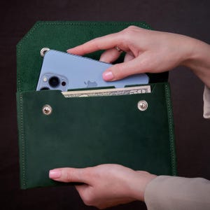 Cartera de cuero tipo sobre para billetes, Cartera personalizada para billetes, Cartera fina de cuero para mujer, Cartera de cuero tipo sobre, Tarjetero de cuero para billetes, Cartera para teléfono