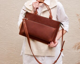 17 inch leather laptop bag, Large laptop bag, Womens laptop bag, Custom laptop bag, Personalized laptop bag, Crossbody laptop bag