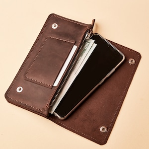 Cartera de mano de cuero personalizada, Cartera larga de cuero hecha a mano para mujer, Cartera de viaje larga personalizada, Cartera de mano de cuero grabada