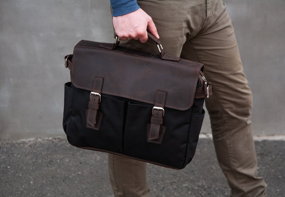 Leather Canvas Bag,work Bag Men,canvas Laptop Bag Men,leather Canvas