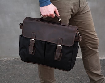 Leather canvas bag,Work bag men,Canvas laptop bag men,Leather canvas messenger bag,Canvas shoulder bag men,Messenger bag men