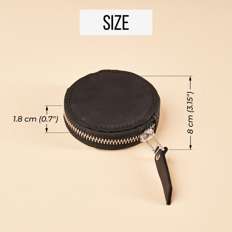 Personalized leather round coin purse, Handmade round coin wallet, Round genuine leather wallet, Round coin pouch leather image 4