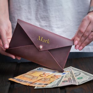 Personalisierte Leder Umschlag Brieftasche, Leder Bargeld Umschlag, Geld Umschlag Brieftasche, Benutzerdefinierte Leder Geldhalter, Damen Umschlag Brieftasche
