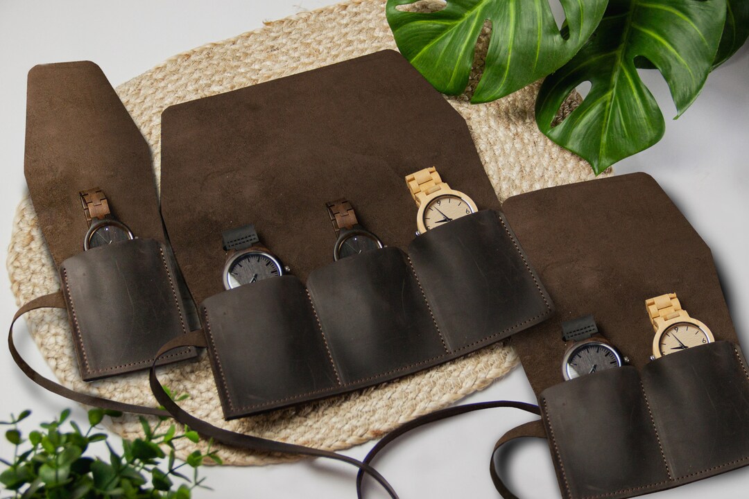 Personalized Watch Roll, Leather Watch Case Roll, Leather Watch Travel