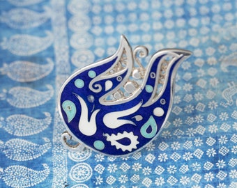 Sterling Silver Cloisonne Enamel Brooch: Handmade Georgian Jewelry