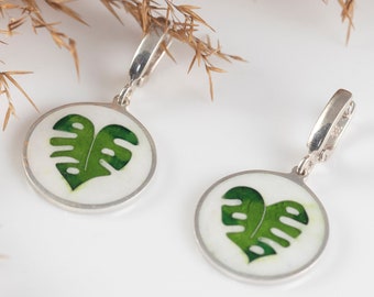 Sterling Silver Green Leaf Earrings: Cloisonné Enamel Wearable Art