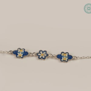 Daisy Blue Enamel Flower Silver Bracelet, Enamel Jewelry, 925 sterling Silver bracelet, free shipping. image 4