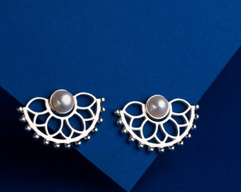 Sterling Silver Pearl Earrings: Modern Akhalgori Treasure Design
