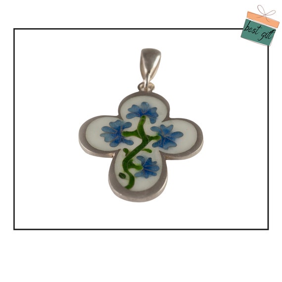 Enamel Cross Pendant Silver jewelry Cloisonné Enamel Etsy