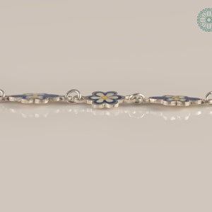 Daisy Blue Enamel Flower Silver Bracelet, Enamel Jewelry, 925 sterling Silver bracelet, free shipping. image 5