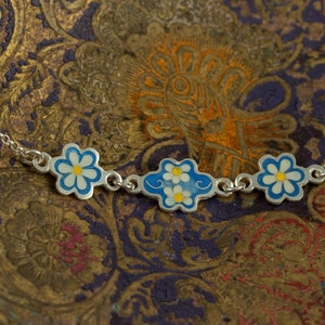 Daisy Blue Enamel Flower Silver Bracelet, Enamel Jewelry, 925 sterling Silver bracelet, free shipping. image 3