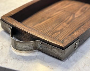 Wine Barrel Tray with Barrel Ring Handle