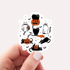 Halloween Ghost Cats Sticker, Cute Cat Ghost Halloween Sticker, Cat Lover Halloween Sticker, Fall Shirt, Halloween Spooky Season Sticker