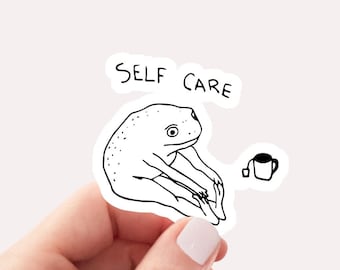 Funny Frog Self Care Sticker, Funny Frog Self Care Retro Sticker, Funny Sticker Cottagecore Frog Sticker positive vibe Birthday Gift For Her
