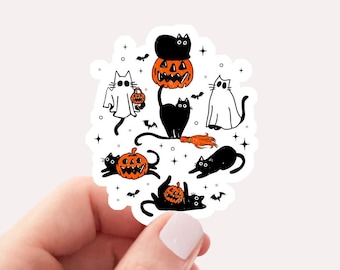 Halloween Ghost Cats Sticker, Cute Cat Ghost Halloween Sticker, Cat Lover Halloween Sticker, Fall Shirt, Halloween Spooky Season Sticker