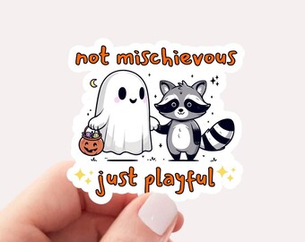 Halloween Ghost & Raccoon Sticker, Cute Ghost Sticker, Womens Halloween Sticker, Cute Fall Sticker, Spooky Season Sticker, Halloween Gift