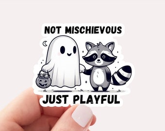 Halloween Ghost & Raccoon Sticker, Cute Ghost Sticker, Womens Halloween Sticker, Cute Fall Sticker, Spooky Season Sticker, Halloween Gift