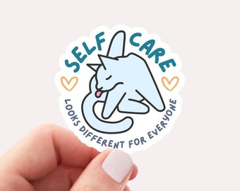 Funny Self Care Cat Sticker, Mental Health Gift, Self Care Humor, Positivity Gift, Cat Lover Sticker