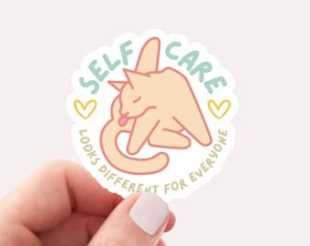 Funny Self Care Cat Sticker, Mental Health Gift, Self Care Humor, Positivity Gift, Cat Lover Sticker, Orange Cat Sticker