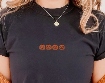 Embroidered Pumpkin Shirt, Pumpkin Comfort Colors Shirt, Jack-o-Lantern Shirt, Halloween Crewneck Shirt, Spooky Season Tee, Fall Shirt Gifts