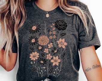 Vintage gepresste Blumen Shirt Botanische Blumen Tshirt Boho Cottagecore T-Shirt Wildblumen Blumen T-Shirt Damen Geschenk für Gärtner Geschenk für sie