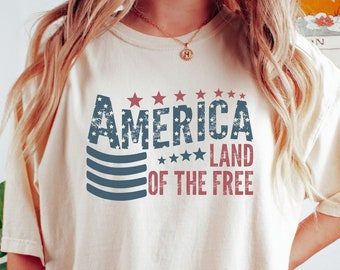 Camiseta America Land Of The Free, Camiseta Comfort Colors USA, Camiseta del 4 de julio, Camiseta del 4 de julio, Camiseta gráfica America Star USA 1776