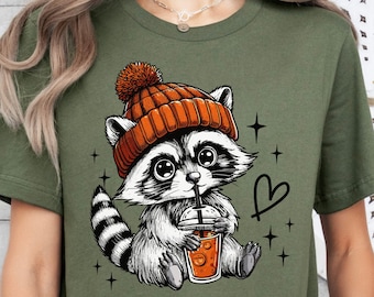 Halloween Raccoon Shirt, Cute Raccoon Shirt, Womens Halloween Shirt, Cute Fall Shirt, Spooky Season Shirt, Fall Clothing, Gift For Halloween