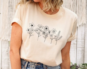 Flower Shirt Gift For Her Flower Shirt Aesthetic Floral Graphic Tee Vintage Flower Shirt Floral Shirt Flower T-shirt Wild Wildflower T-shirt