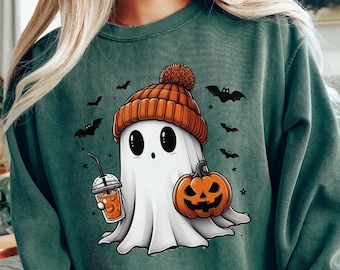 Halloween Ghost Comfort Colors Sweatshirt, Cute Ghost Sweatshirt, Womens Halloween Sweatshirt, Cute Fall Sweatshirt Spooky Season Sweatshirt
