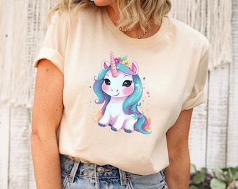 Camiseta de unicornio floral, camiseta mágica, camiseta con estampado de unicornio, camiseta para amantes de los unicornios, camiseta para mamá unicornio, regalo de cumpleaños de unicornio, camiseta de unicornio arcoíris
