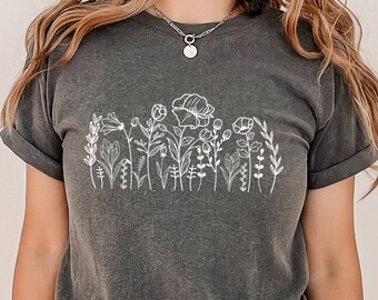 Flower Shirt Gift For Her Flower Shirt Aesthetic Floral Graphic Tee Vintage Flower Shirt Floral Shirt Flower T-shirt Wild Wildflower T-shirt