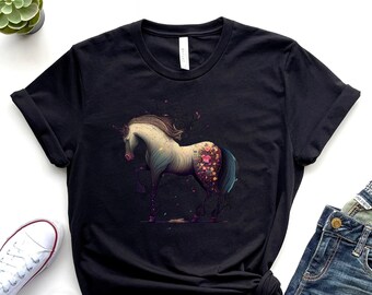 Camiseta de unicornio floral, camiseta mágica, camiseta con estampado de unicornio, camiseta para amantes de los unicornios, camiseta para mamá unicornio, regalo de cumpleaños de unicornio, camiseta de unicornio arcoíris