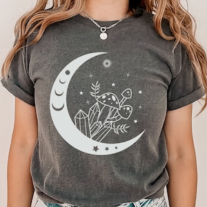 Mystic Moon Mushroom Shirt Boho Vintage Moon Shirt Celestial Moon Shirt Spiritual T-Shirt Mystical Moon Phase Shirt Moon Phase T-Shirt Gift