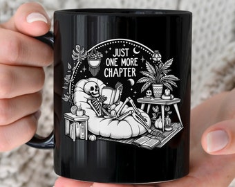 Skeleton Coffee Mug, Halloween Coffee Mug, Cute Spooky Bookish Mug, Book Lover Gift, One More Chapter, Halloween Skeleton Mug, Bookworm Gift