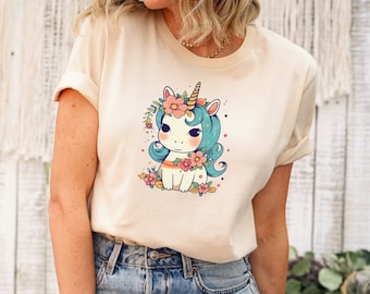 Camiseta de unicornio floral, camiseta mágica, camiseta con estampado de unicornio, camiseta para amantes de los unicornios, camiseta para mamá unicornio, regalo de cumpleaños de unicornio, camiseta de unicornio arcoíris