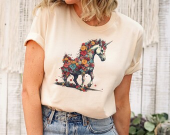 Camiseta de unicornio floral, camiseta mágica, camiseta con estampado de unicornio, camiseta para amantes de los unicornios, camiseta para mamá unicornio, regalo de cumpleaños de unicornio, camiseta de unicornio arcoíris