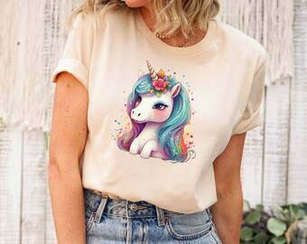 Camiseta de unicornio floral, camiseta mágica, camiseta con estampado de unicornio, camiseta para amantes de los unicornios, camiseta para mamá unicornio, regalo de cumpleaños de unicornio, camiseta de unicornio arcoíris