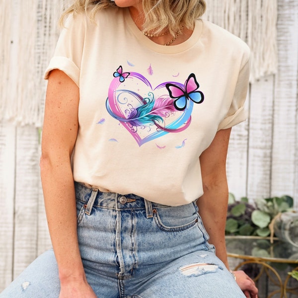 Feather Heart Shirt, Butterfly Heart Shirt, Infinity Heart Shirt, Love Heart T-shirt, Women's Heart T-shirt, Cute Gift For Mom or Sister