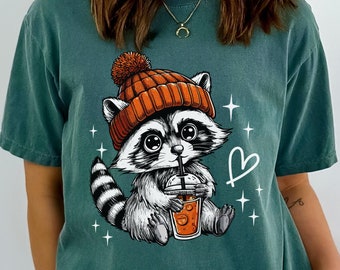 Fall Raccoon Comfort Colors Shirt, Cute Raccoon Shirt, Womens Fall Shirt, Cute Halloween Shirt, Spooky Season Shirt, Gift For Fall, Gift